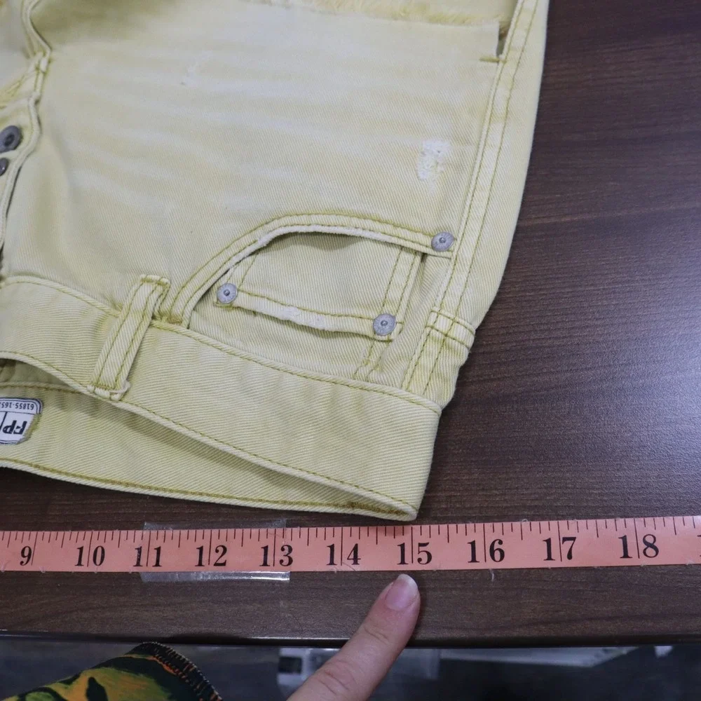 Free People Distressed‎ Denim Shorts Womens 26 Yellow Boho Earthy Rugged Indie