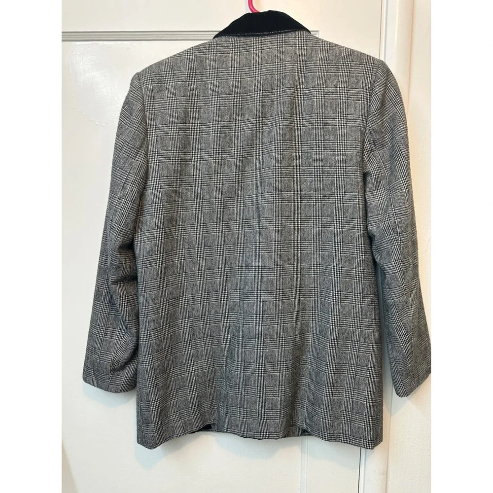 Alfred Dunner Vintage‎ Plaid Blazer Velvet Collar Grey Black Wool Blend Petite 6