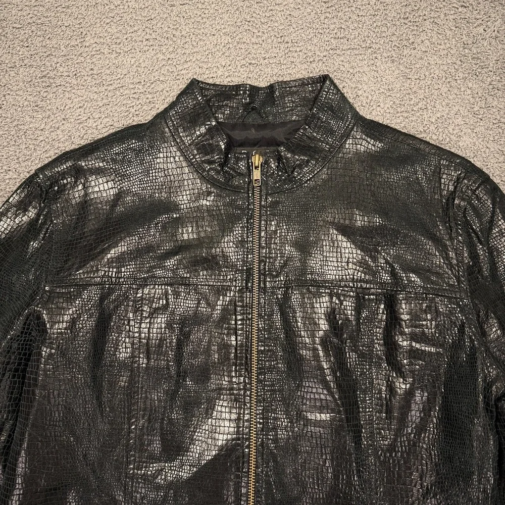 Rafaella Y2K Leather Jacket Womens 10 Black‎ Crocodile Embossed Zip Moto Biker