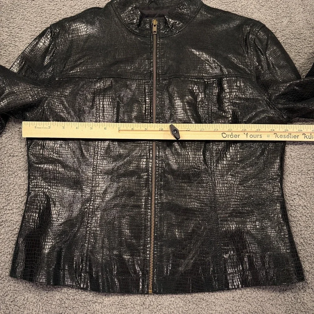 Rafaella Y2K Leather Jacket Womens 10 Black‎ Crocodile Embossed Zip Moto Biker