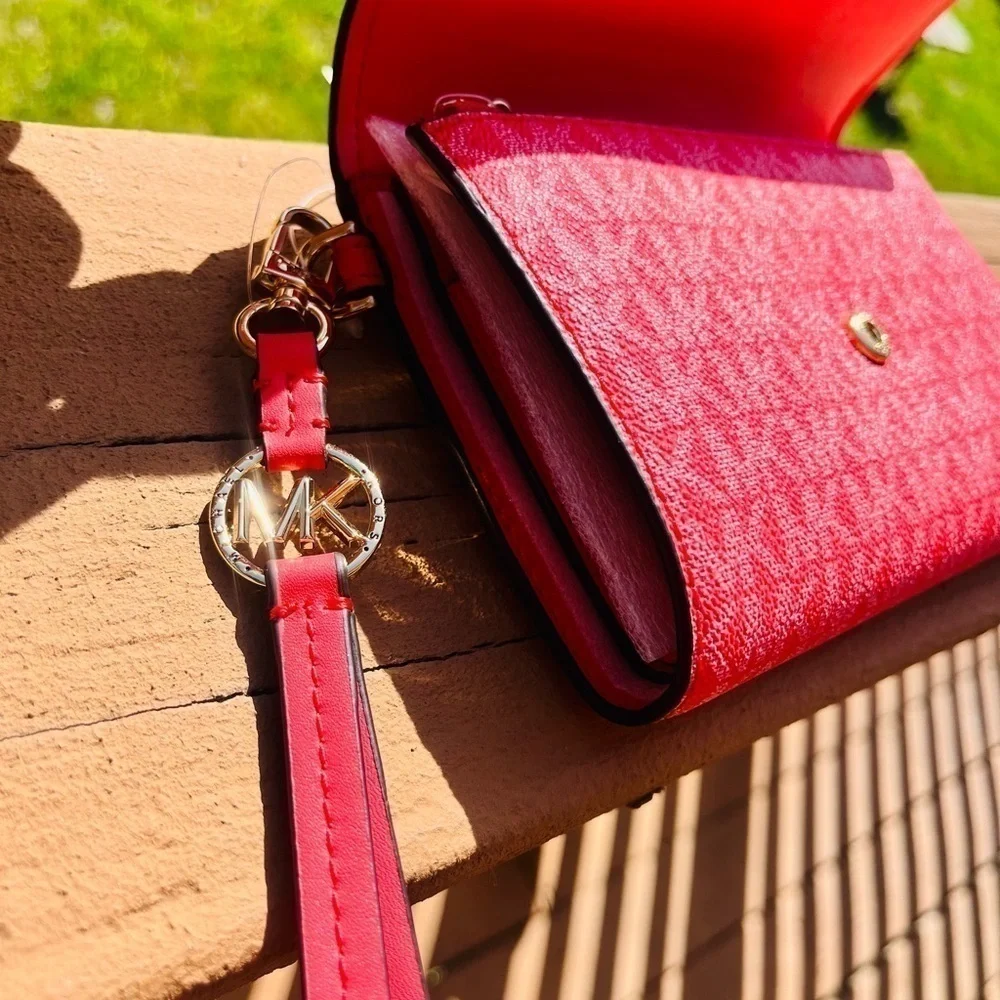Michael Kors Dahlia Large Flap Phone Wallet Wristlet MK Logo NWT