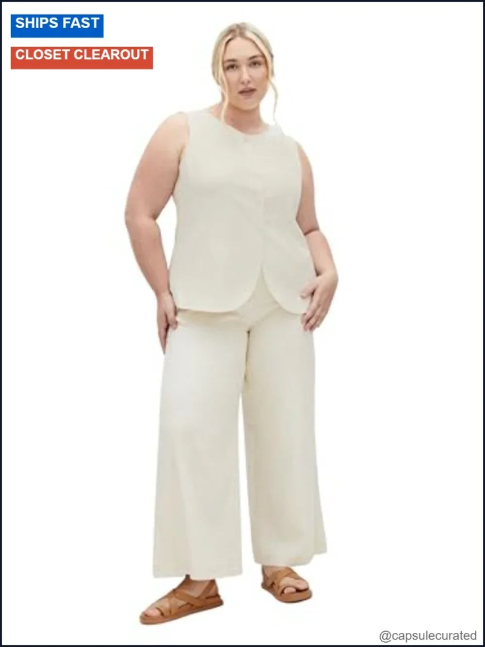 Plus Size Linen Blend Wide Leg Pants with Pockets