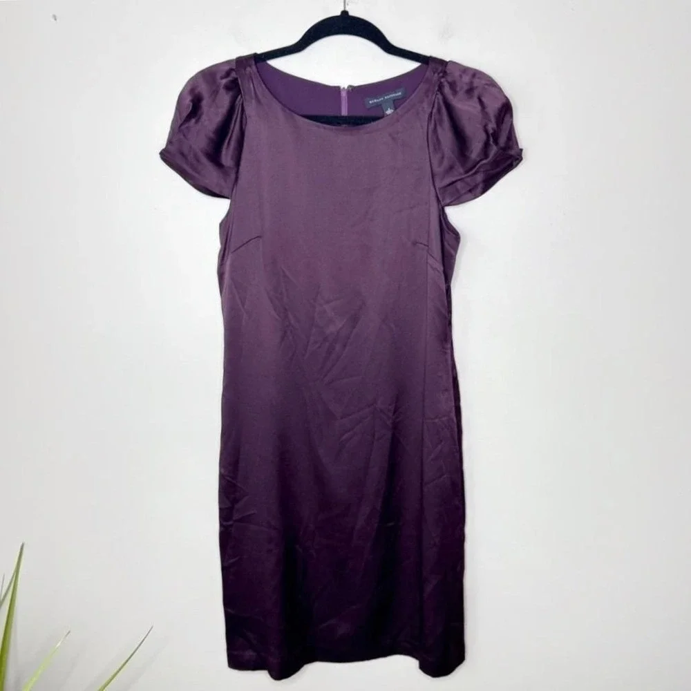 Banana Republic Silk Purple Dress Short Puff Sleeve Career Formal Womens Size 10