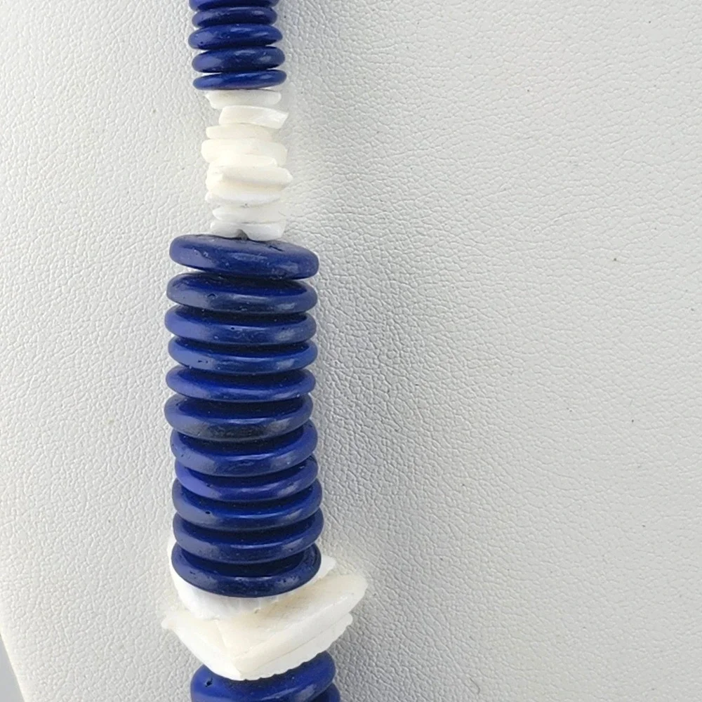 Blue Disc‎ Bead Necklace Vintage Shell Boho Statement Fashion Jewelry