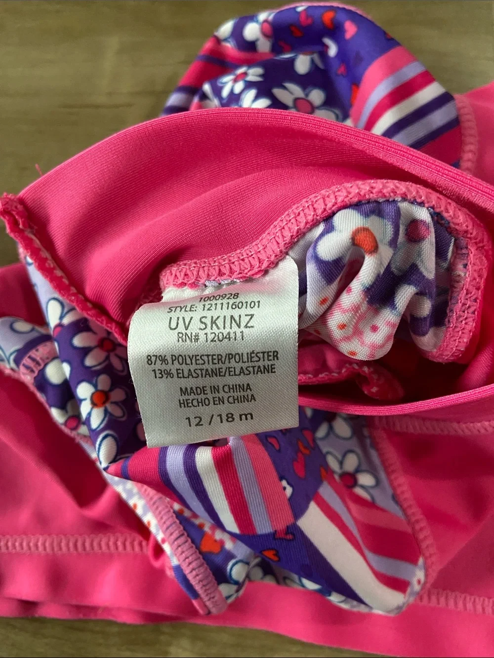 Kids Pink Short Sleeve Rash Guard Swim Top with Purple Patchwork Sleeves