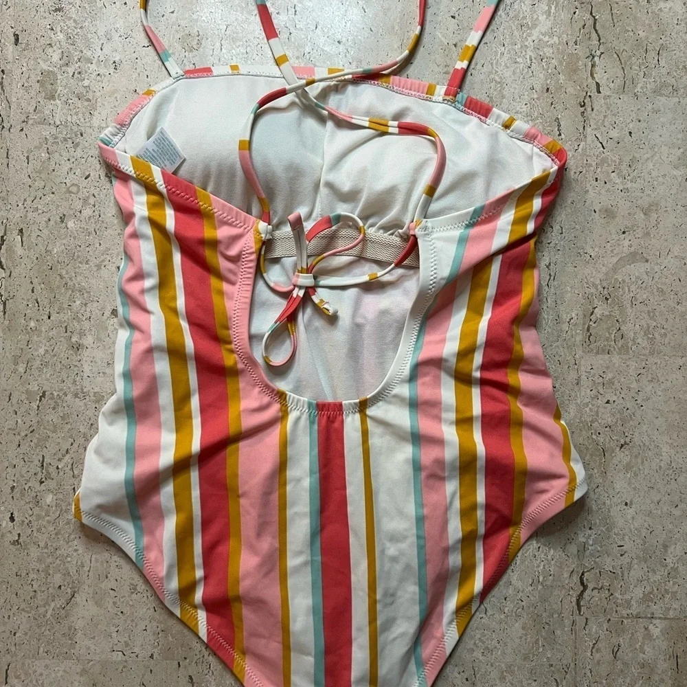 NWOT Kona Sol One Piece Striped Swimsuit Size Large