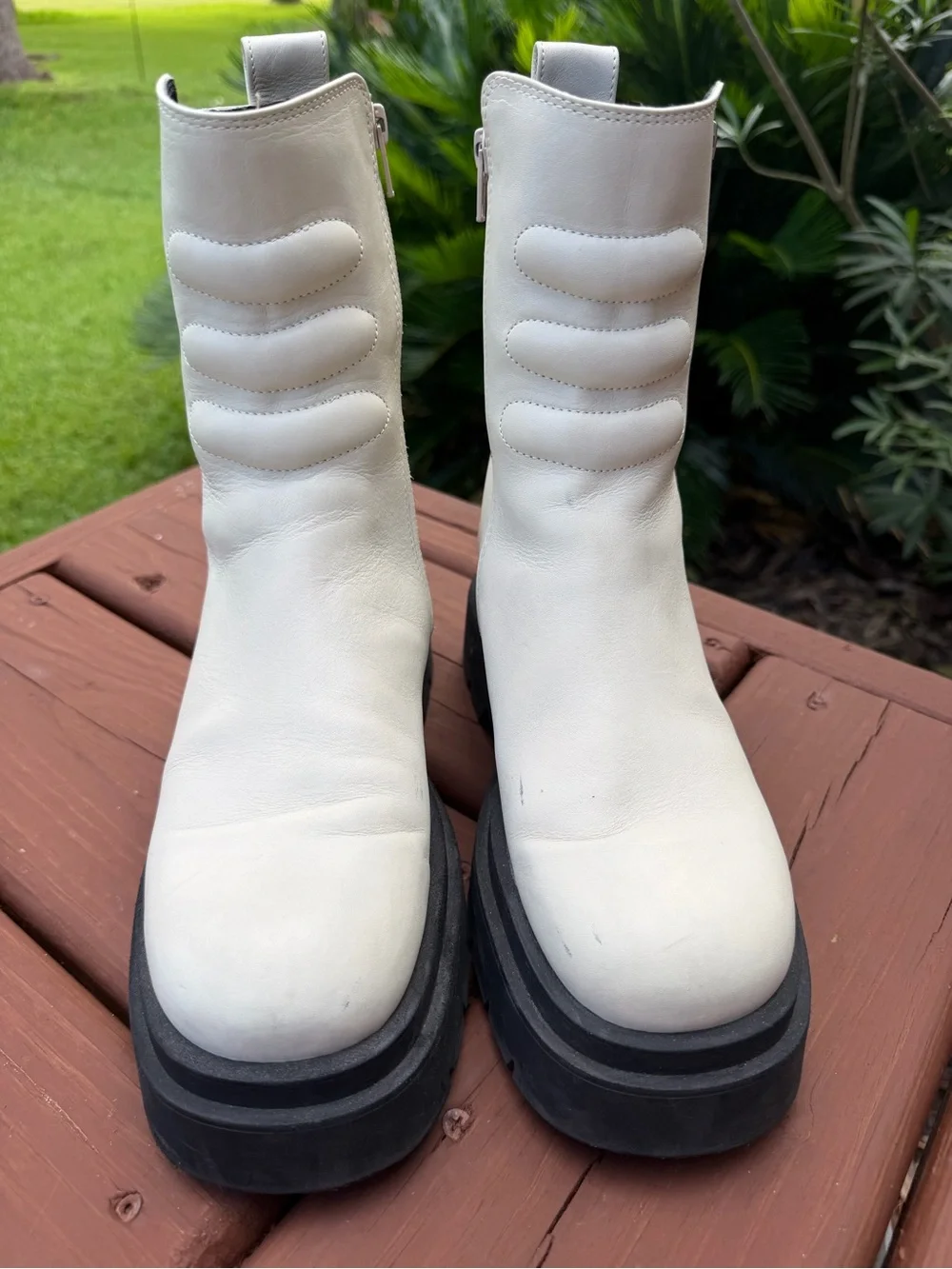 Miista Anouk Off-White Leather Platform Lug Sole Ankle Boots 7.5 $395