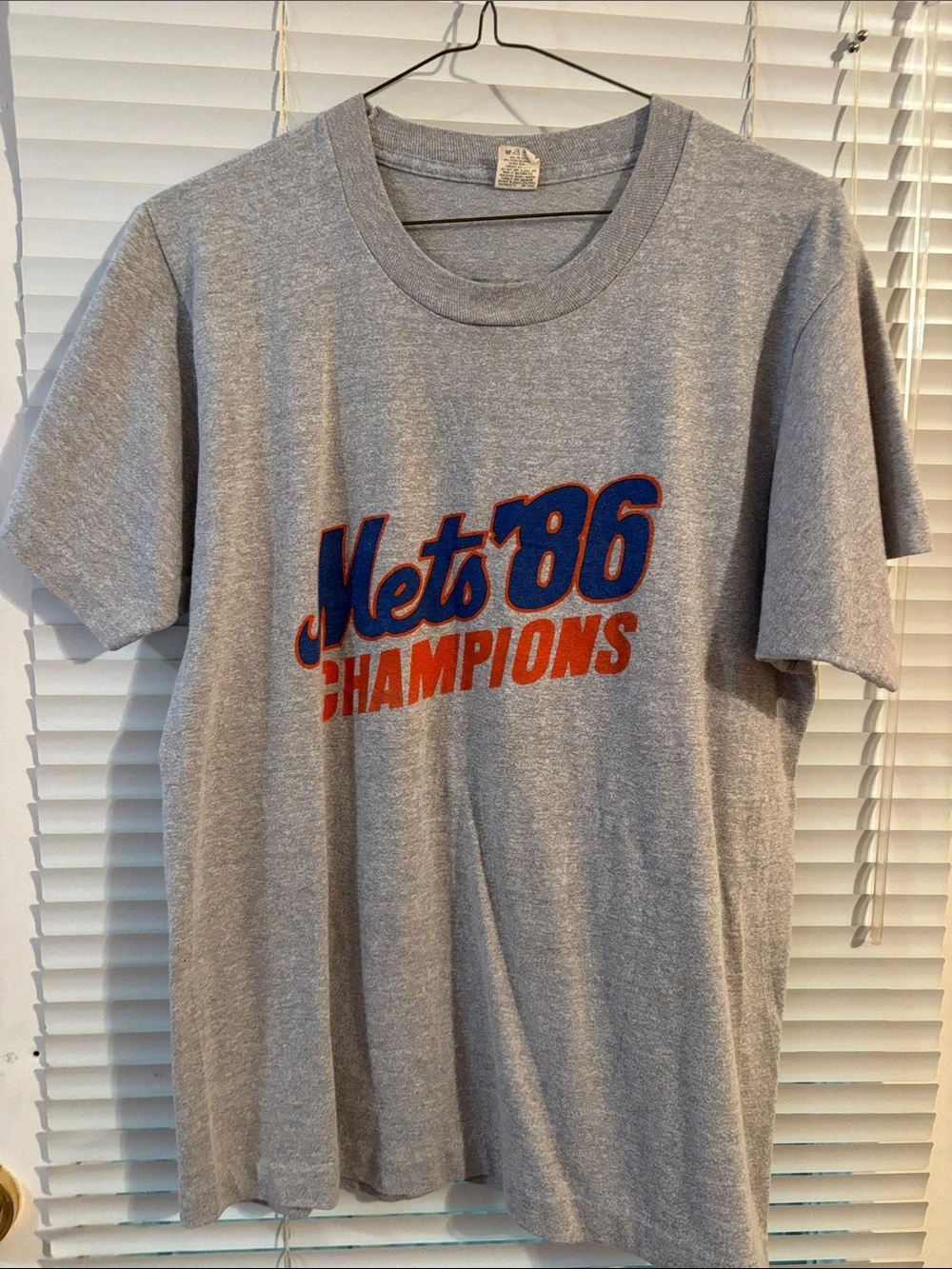 Vintage 1986 New York Mets World Series Champions WHN 1050 AM Gray T-Shirt