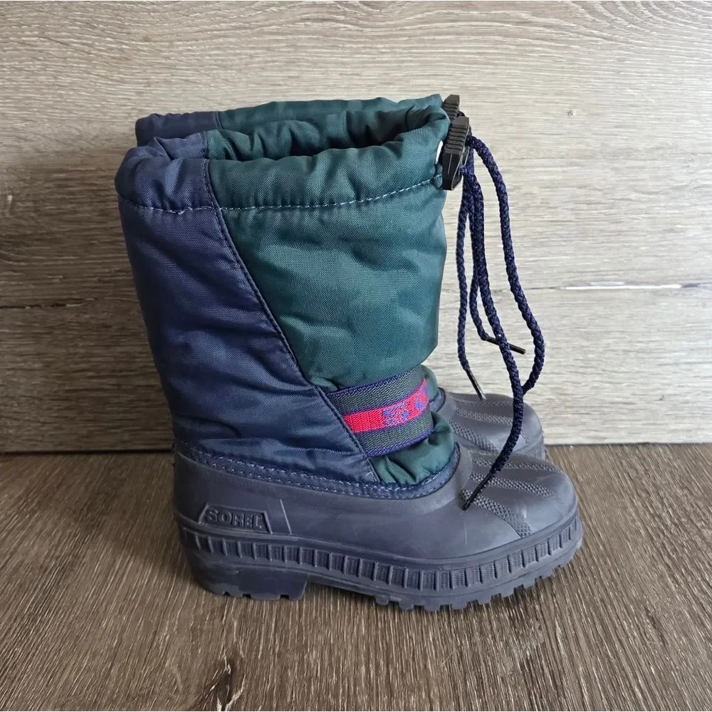 Vintage Sorel Winter Snow Boots - Navy Blue and Green- Size 11 Toddler