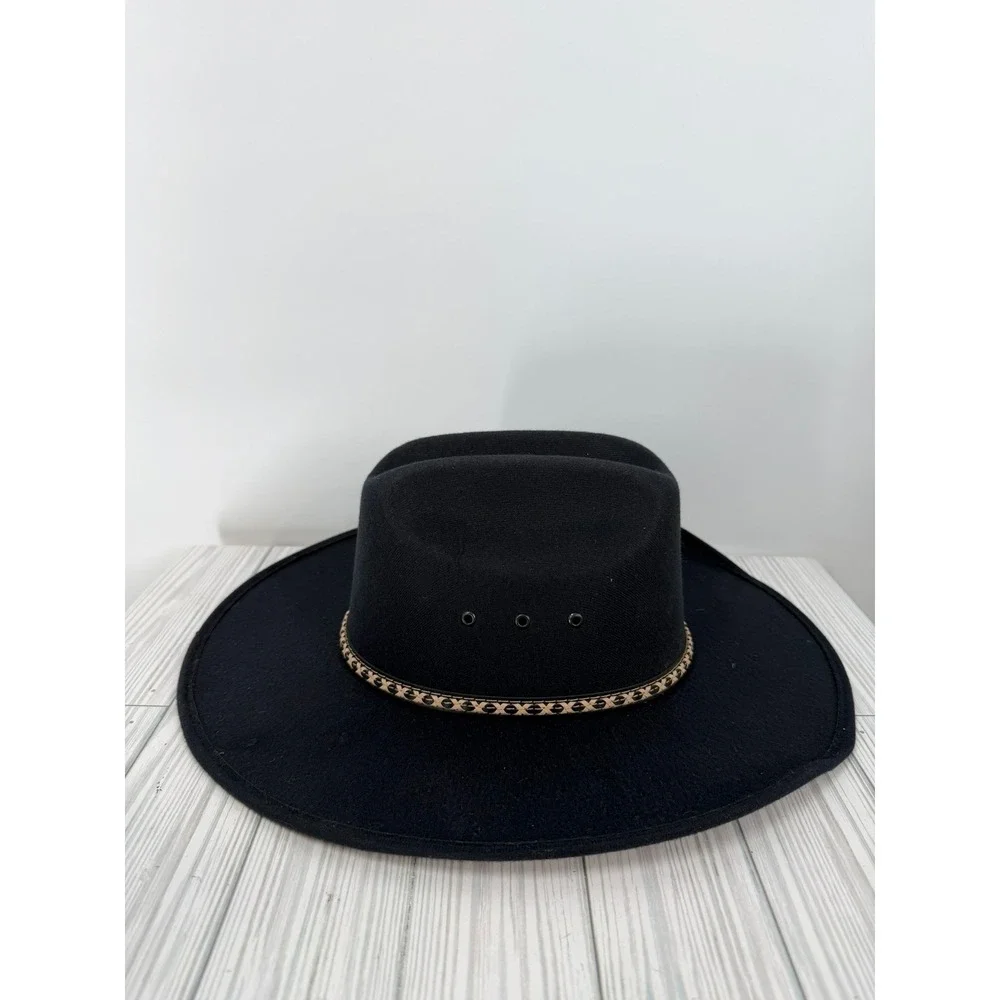 Lone Star American Cowboy Hat Black Felt Cattleman Crease Wide‎ Brim Western Hat
