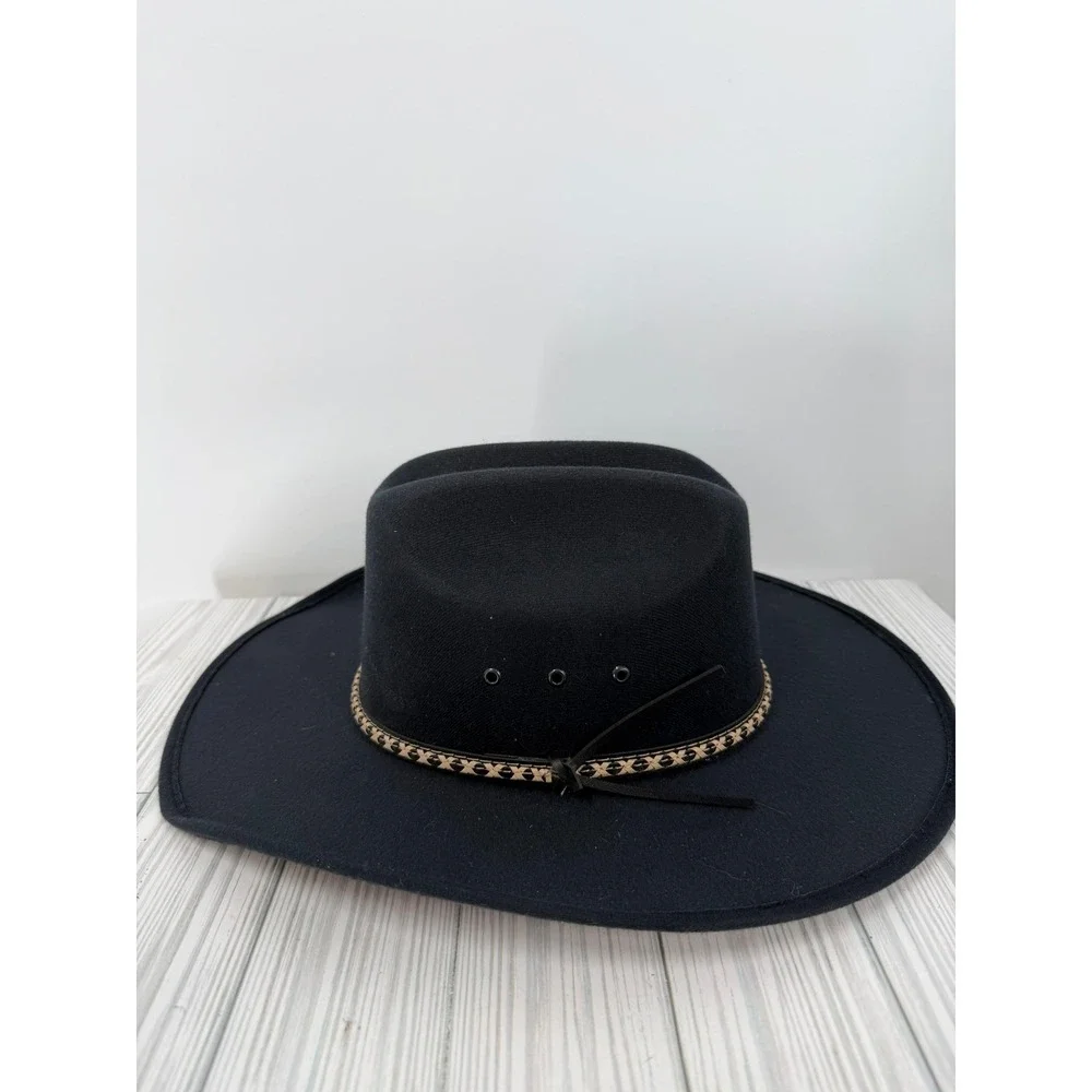 Lone Star American Cowboy Hat Black Felt Cattleman Crease Wide‎ Brim Western Hat