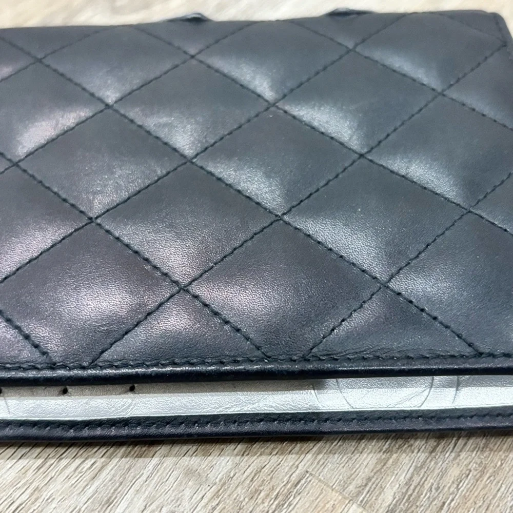 CHANEL Black and Silver Quilted Wallet