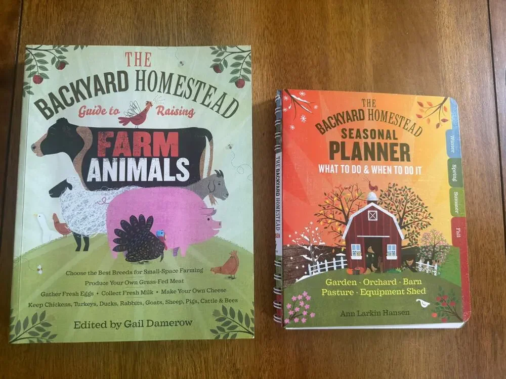 Lot of 2 Backyard Homestead Farm Animals Book & Seasonal Planner Storey