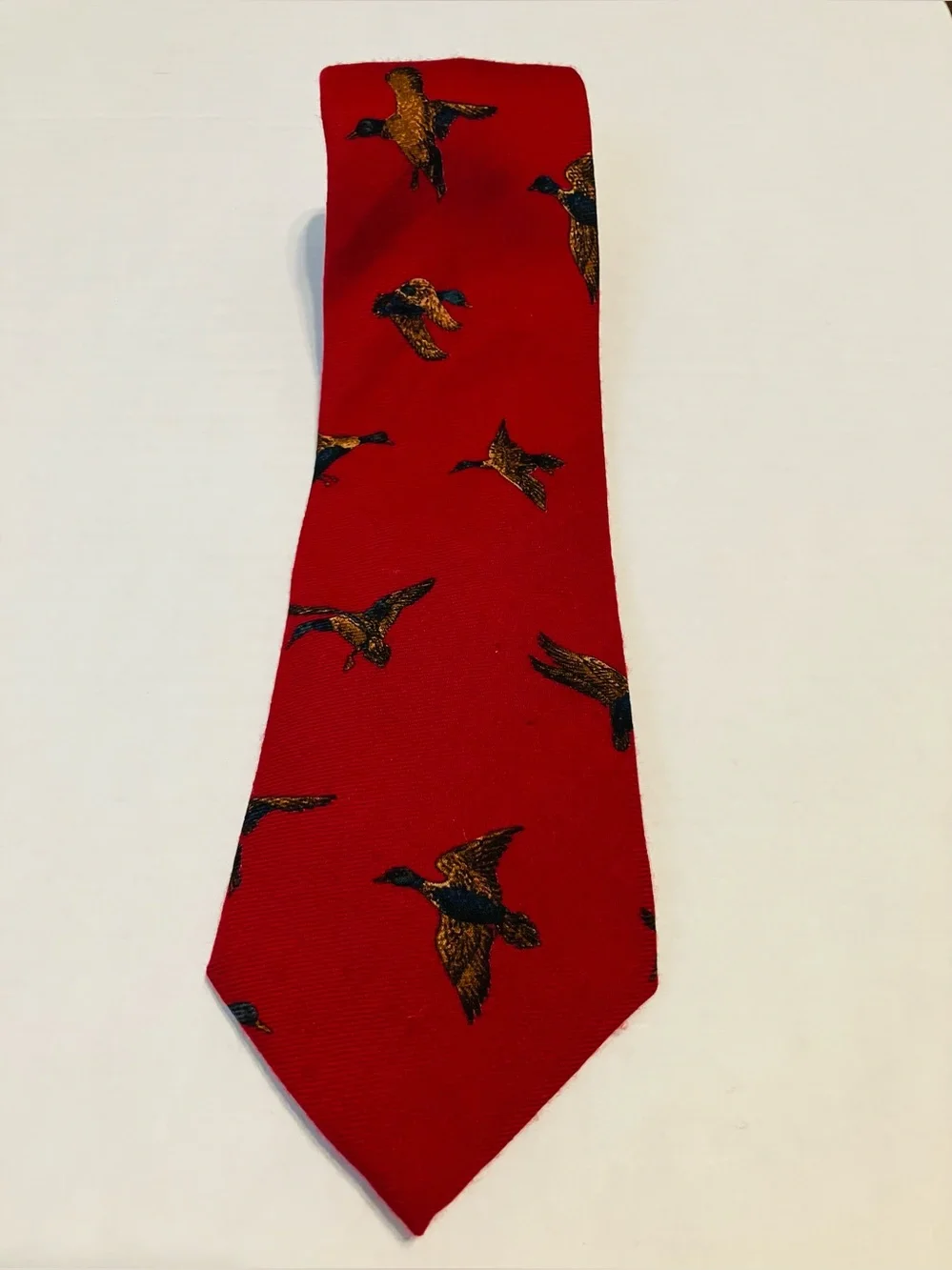 Brooks Brothers Vintage Wool Tie made in USA Red Waterfowl Duck