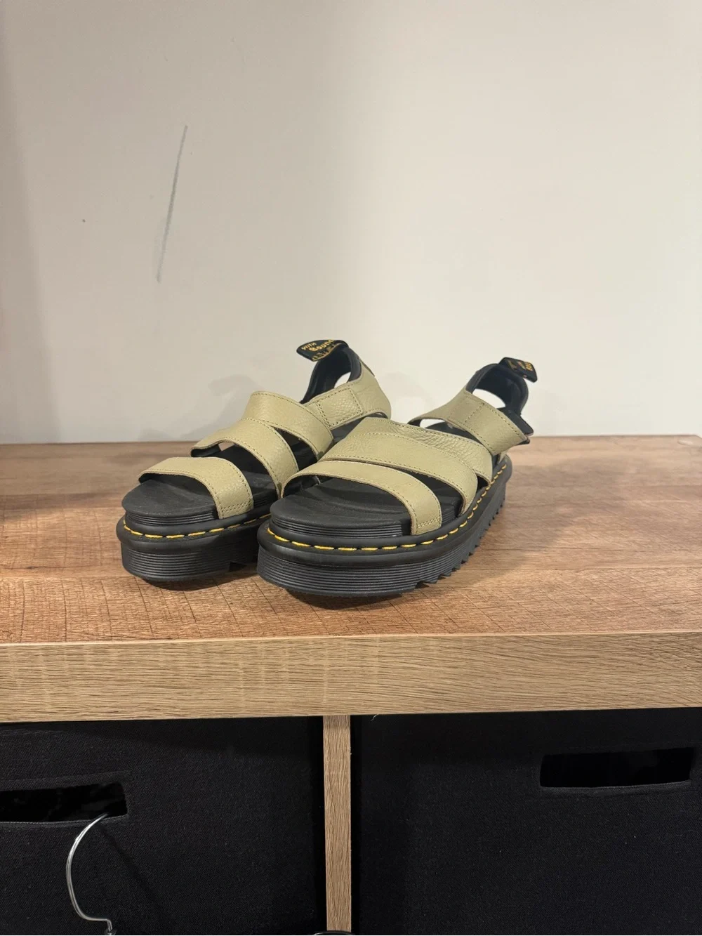 Dr. Martens Olive Green Leather Platform Sandals
