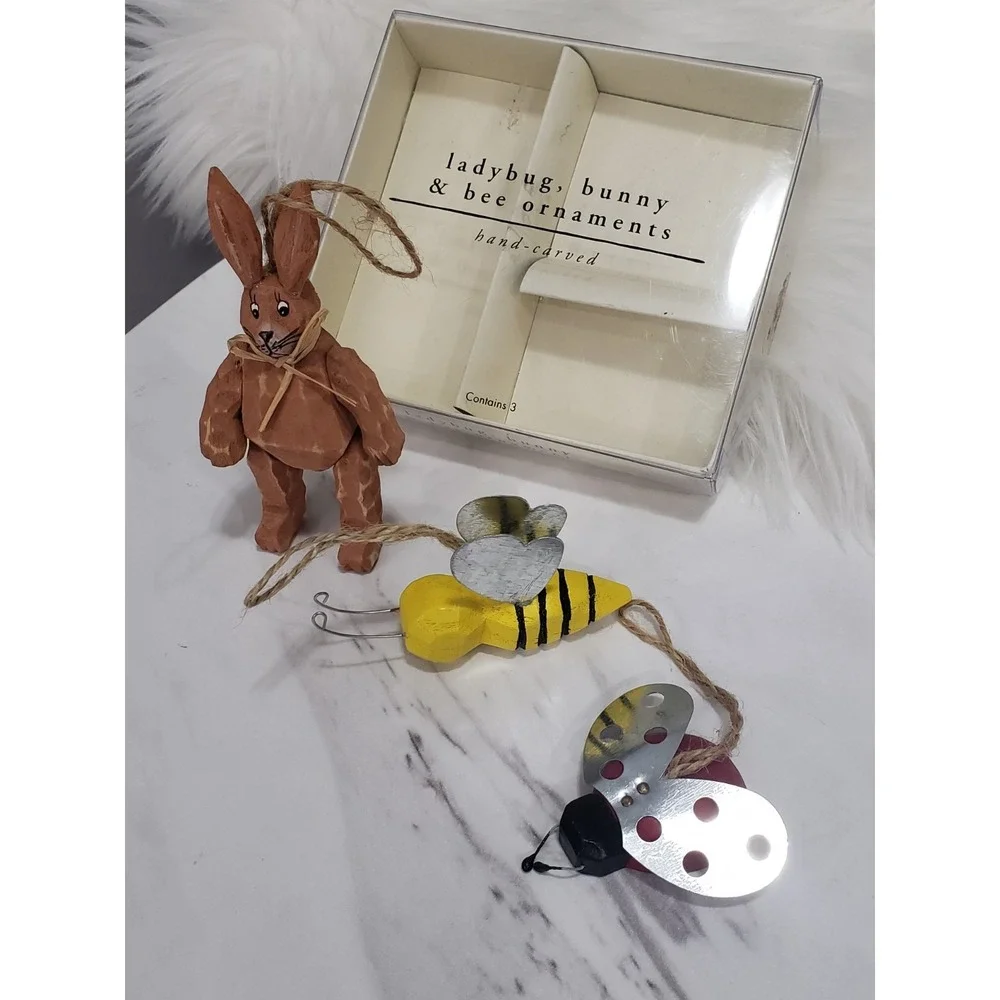 Pier‎ 1 Easter Hanging Ornaments primitive bee bunny ladybug spring easter