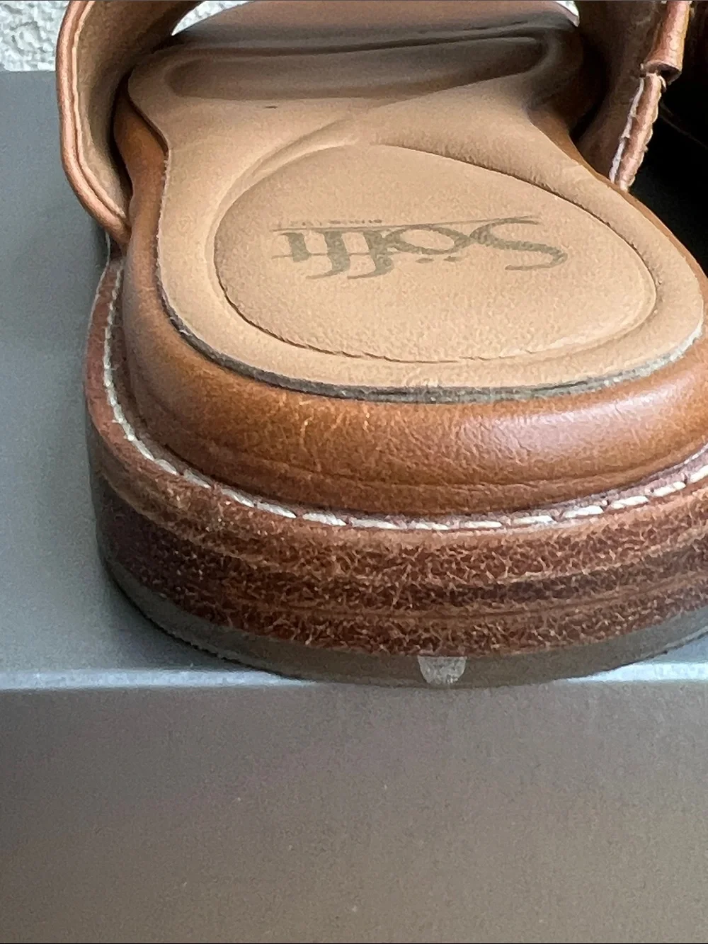 Sofft Tan Leather Slide Sandals