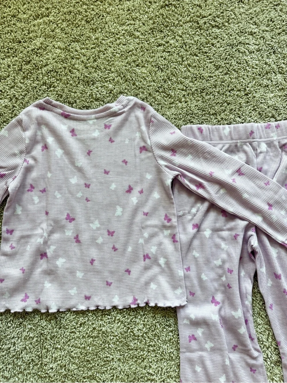 Cuddl Duds Girls Pajama Set Size 6-7 Pink Butterfly Thermal Set NWT