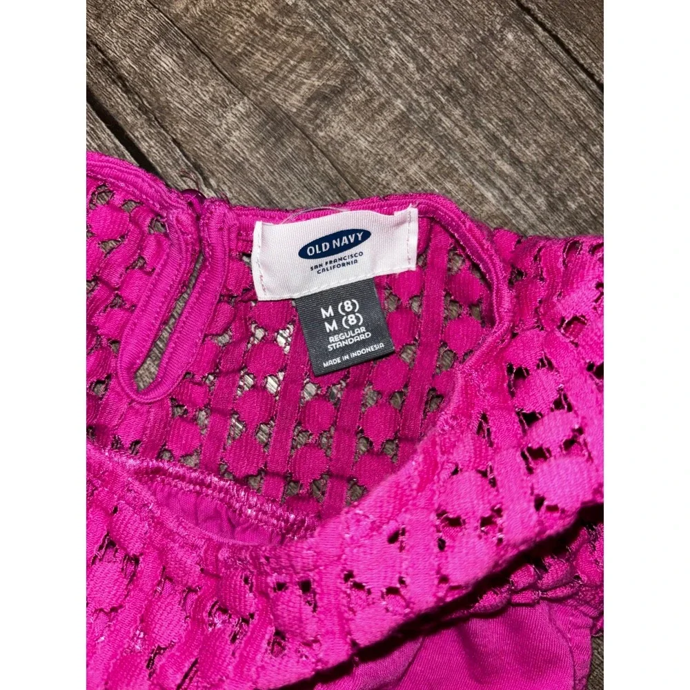 Old Navy Girls Pink Crochet Lace Yoke High Low Cap‎ Sleeve Top Size M 8