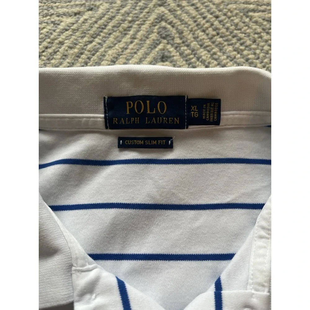 Polo Ralph Lauren Custom Slim Fit Polo Shirt - White/Blue‎ w/ Red Horse  - XL