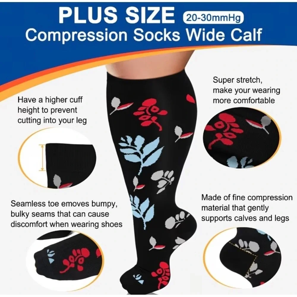 Unisex 20-30‎ mmHg Compression Socks 3XL Floral Double Gradient Medical 4 Pack