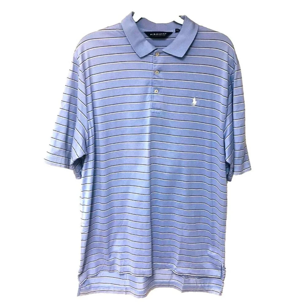Ralph Lauren Polo Golf Shirt Men's L Cotton Lavender Stripe Embroider Polo Pony‎