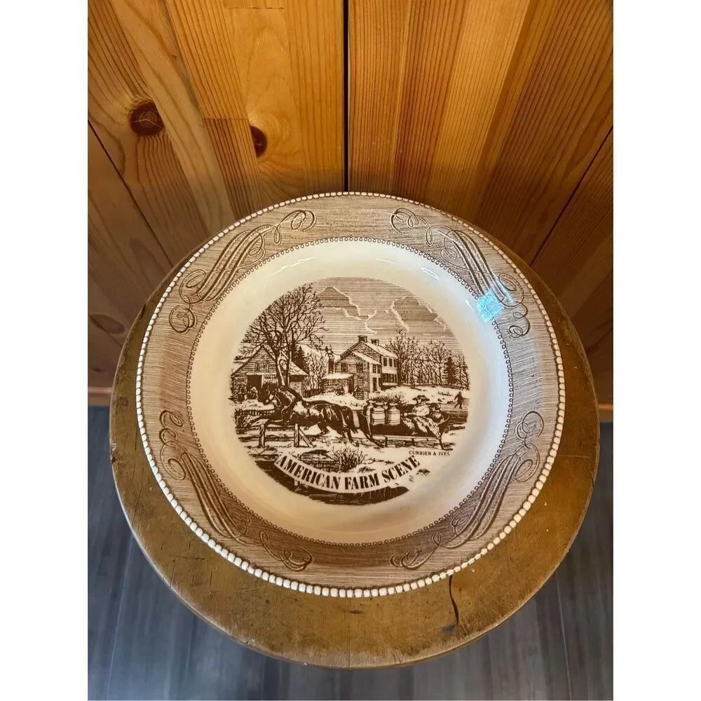 Vintage Currier & Ives American Farm Scene Royal China Jeannette Corp Plate Pie