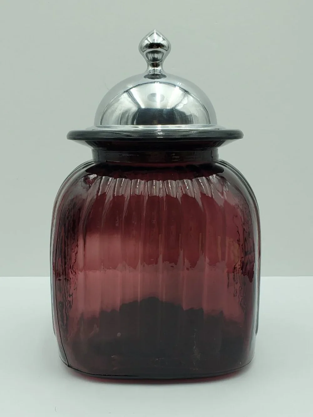 Artland Amethyst Glass Canister with Lid Plum Square Apothecary Storage Jar