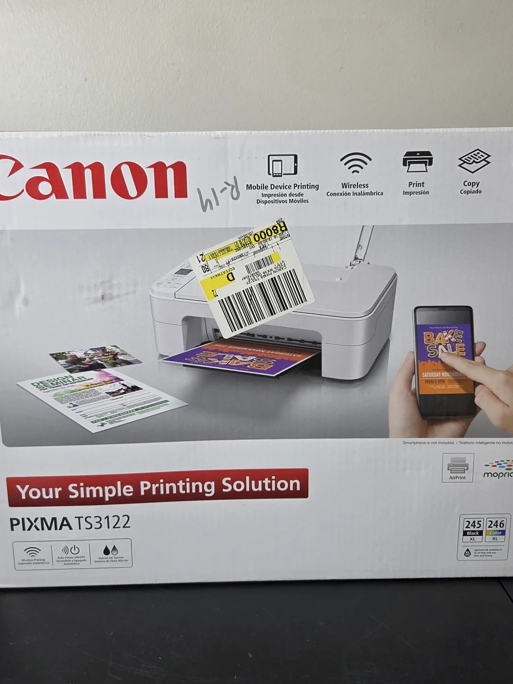 Canon PIXMA TS3122 Inkjet Printer Box Wireless All-In-One