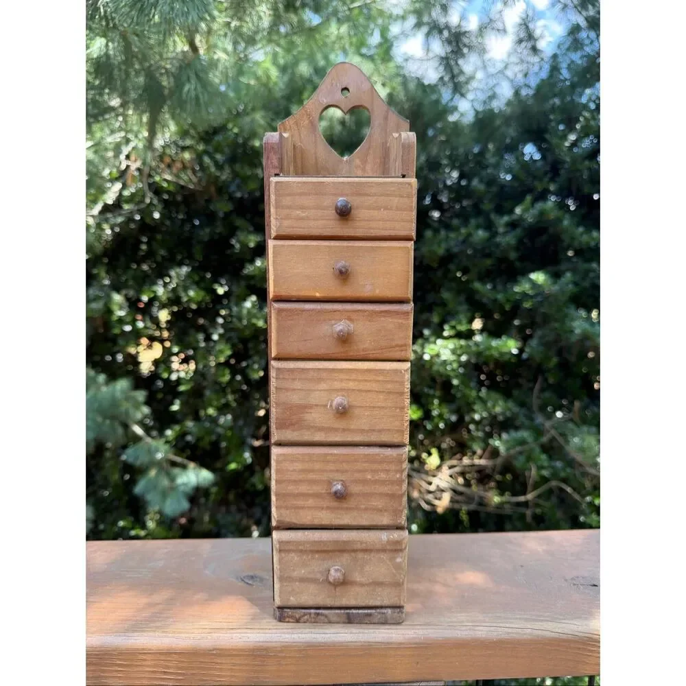 Vintage Wooden Heart Shelf With Drawers Apothecary Trinkets HTF