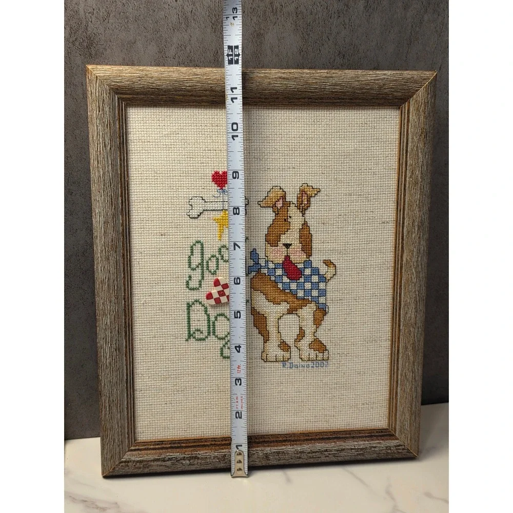 Alma Lynn Good Dog Framed Cross Stitch Art Robert P Daina 2007 Rustic Decor