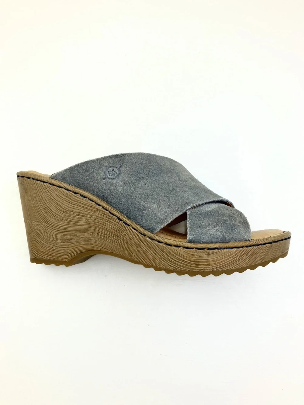 Born Khell Platform Sandal Grey Suede Criss-Cross Sz 6