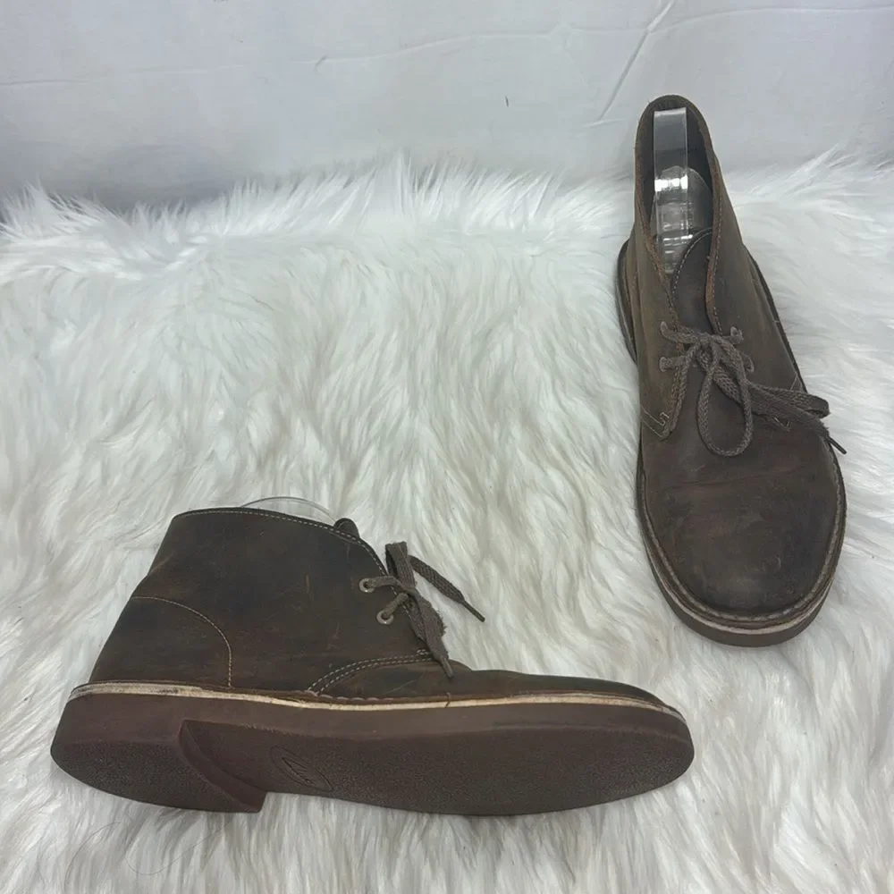 Clarks Bushacre 3 Men's Coffee Brown Distressed Leather Chukka Boots‎ Sz 8