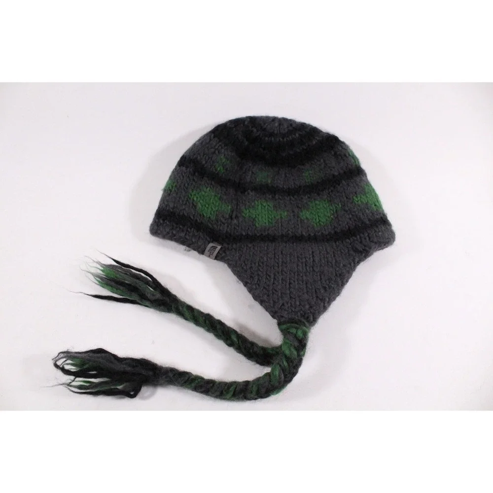 The North Face Hat Wool Blend Knit Beanie Ear‎ Flaps Braided Winter Unisex OS