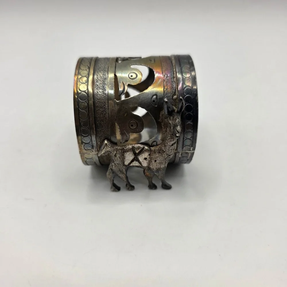 Vintage Peru 925 Sterling Silver Napkin Ring 3D Llama Pierced Design 53.1g