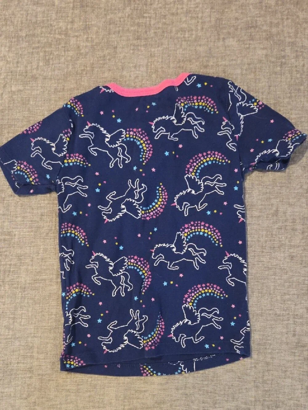 Children's Navy Unicorn Rainbow Pajama Set with Pink Accents