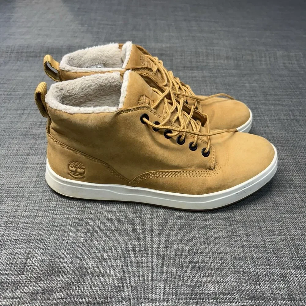 Mens Timberland DAVIS SQUARE Warm Fur Lined Chukka Sz 7.5 A2G6G Wheat Nubuck