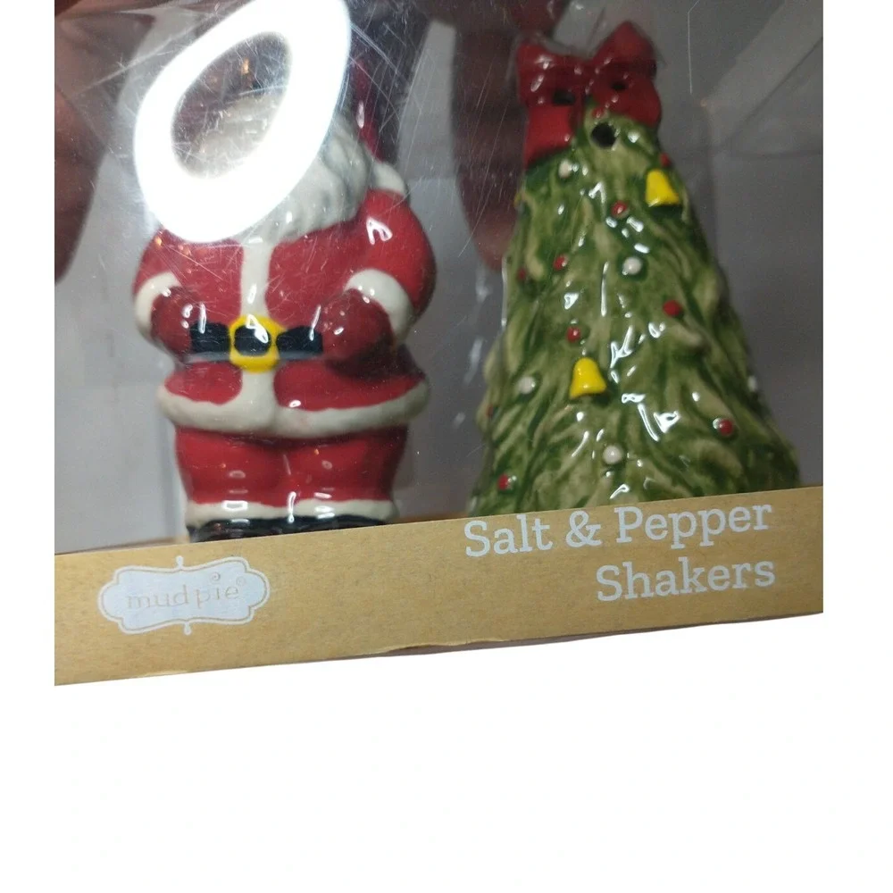 Mud Pie Christmas Santa And Christmas Tree Bow Salt & Pepper Shakers Small New