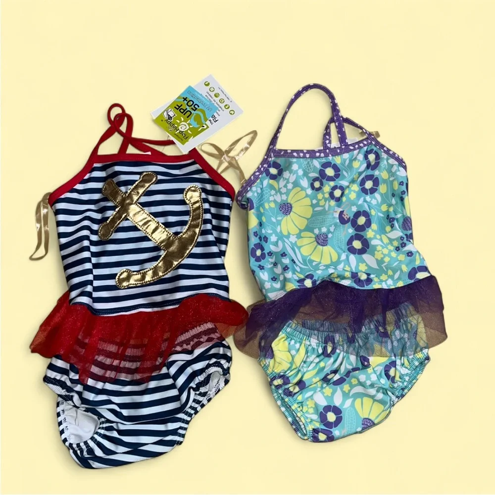 Lot of 2 Flap Happy Kids UV 50 NWT Ruffle Bikini Swimsuit Size 12M