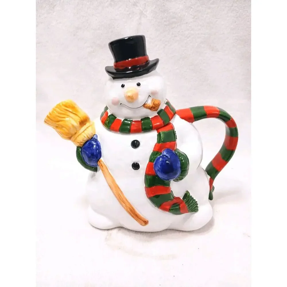 Cooks Club Frosty SNOWMAN TEAPOT Hot Chocolate Server Christmas‎ Holiday Ceramic