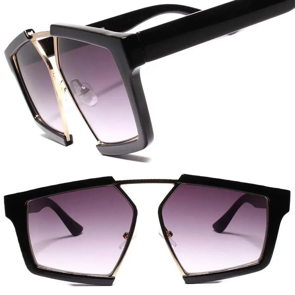 Black Oversized Square Sunglasses Purple Gradient Lens
