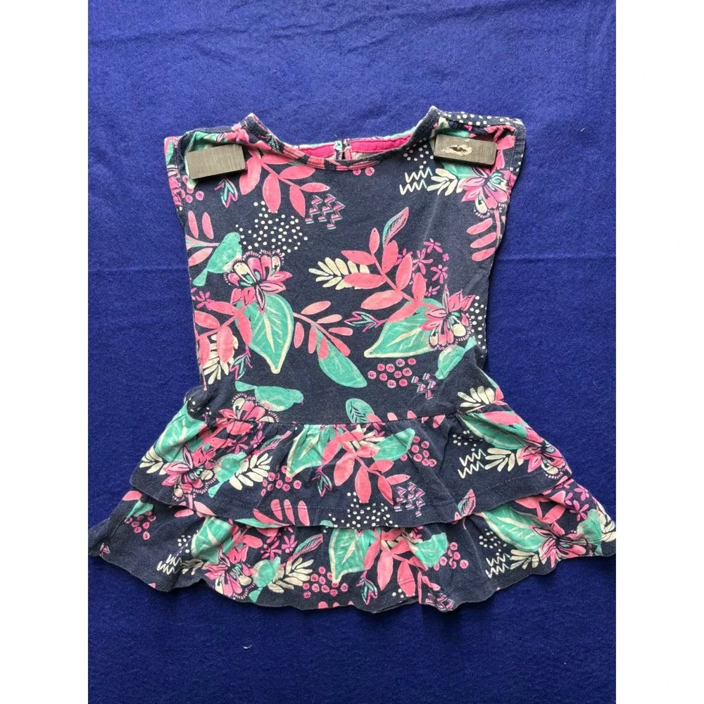 Tropical Toddler Girls OshKosh B'gosh Ruffle Tiered Dress 2T Navy Blue Floral‎
