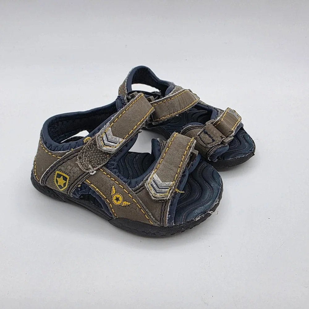Teeny Toes Toddler Boys Sandals Brown Navy Blue Military Star Size 3W‎ Sporty