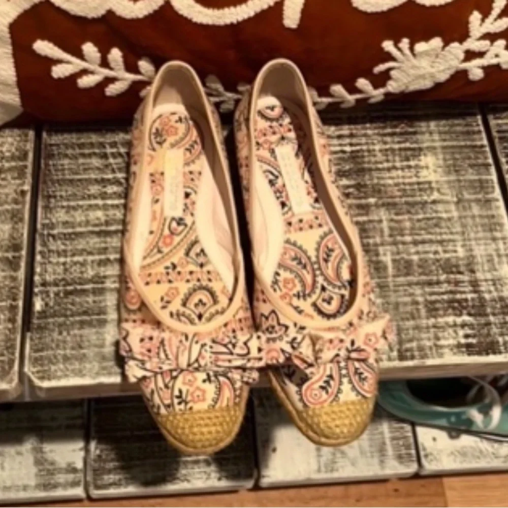 Women's Pink Paisley Espadrille Flats with Braided Toe