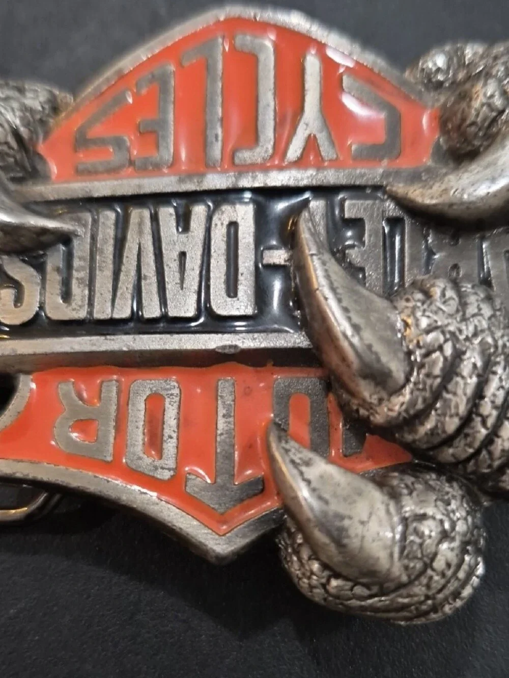 Vintage Harley-Davidson Orange and Silver Claw Logo Belt Buckle
