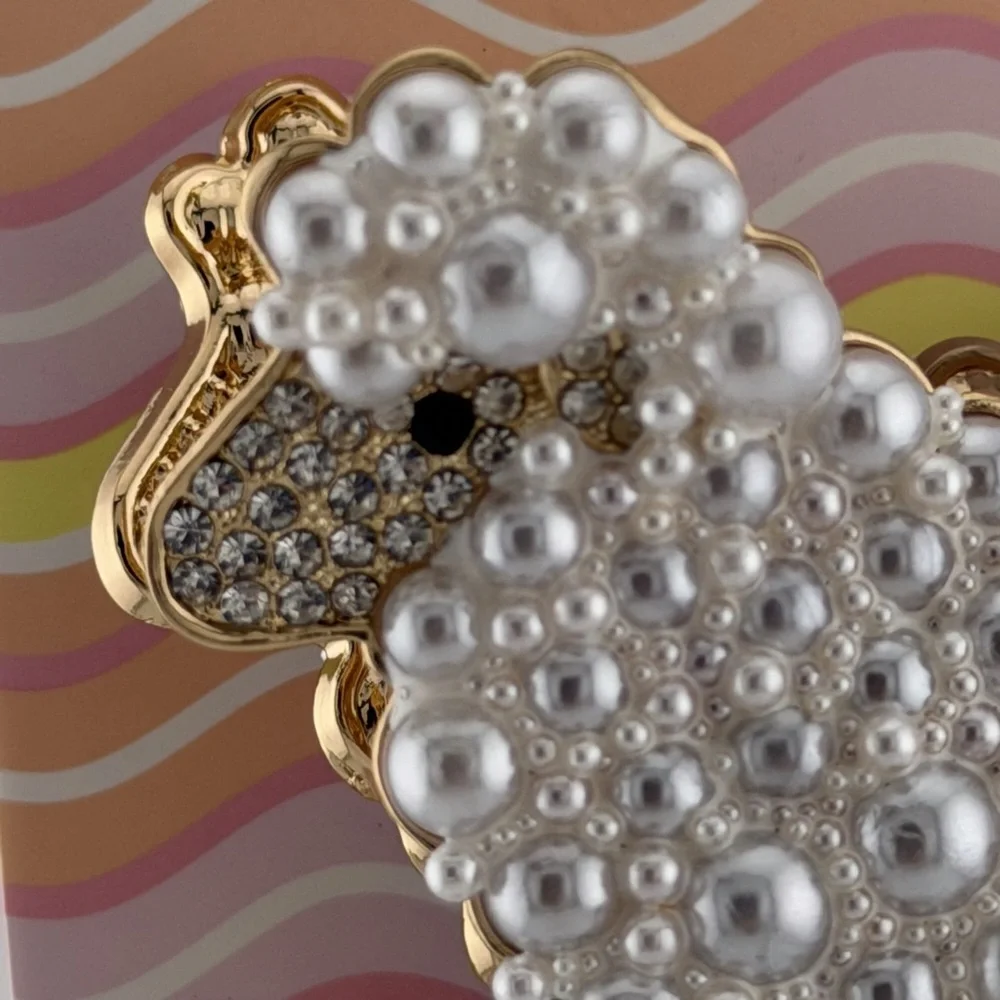 Piper K Sheep Hair Claw Clip Gold Tone Silver Rhinestones Faux Pearl