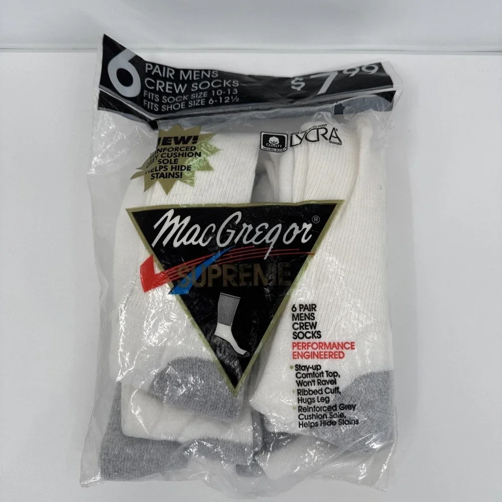 VTG NOS McGregor White Crew Socks 6 Pair Cotton Blend Striped Men 10 13 USA‎ NEW