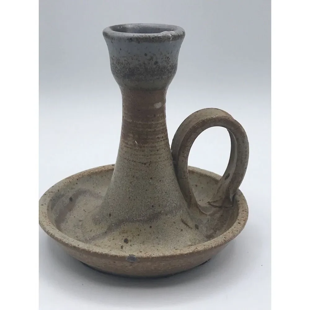 Studio‎ Art Pottery Candle Holder With Finger Loop Browns/blues Stoneware