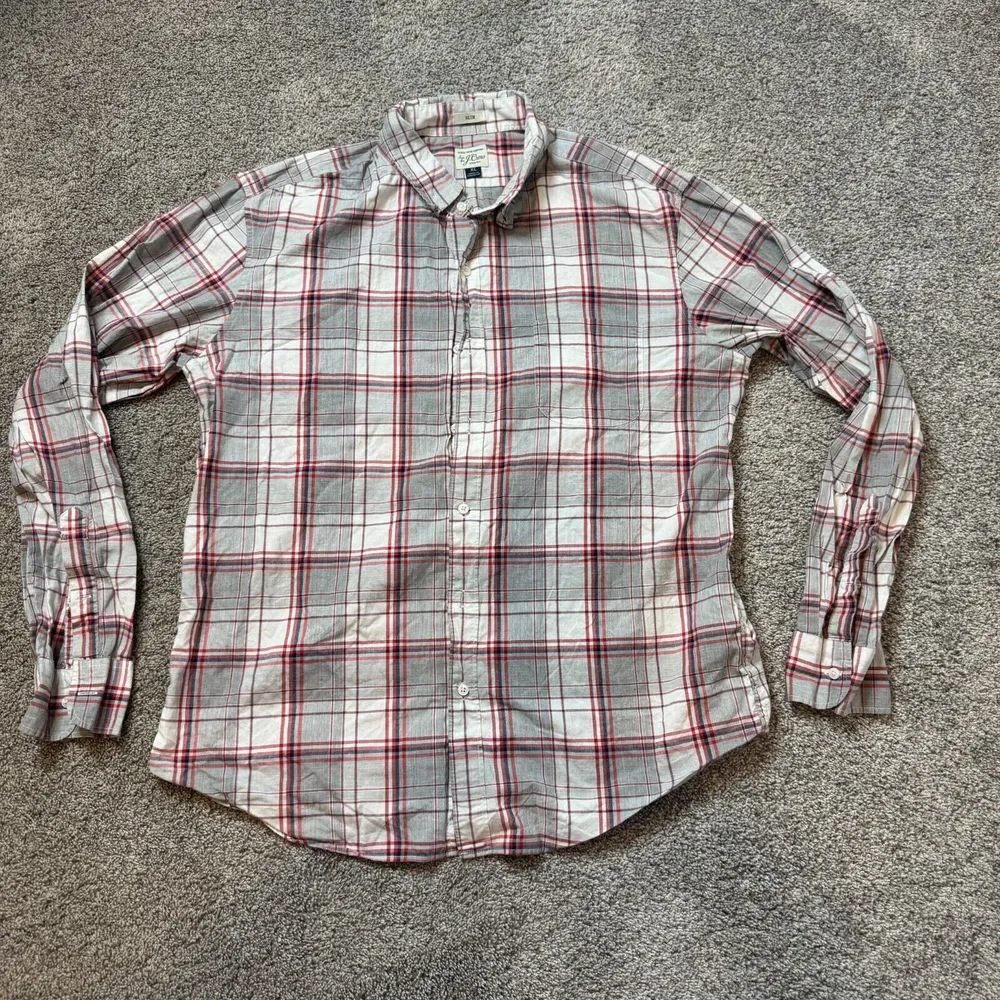 Secret Wash Shirting Sewn For J. Crew Stretch Button‎ Down Shirt Plaid Men's XL