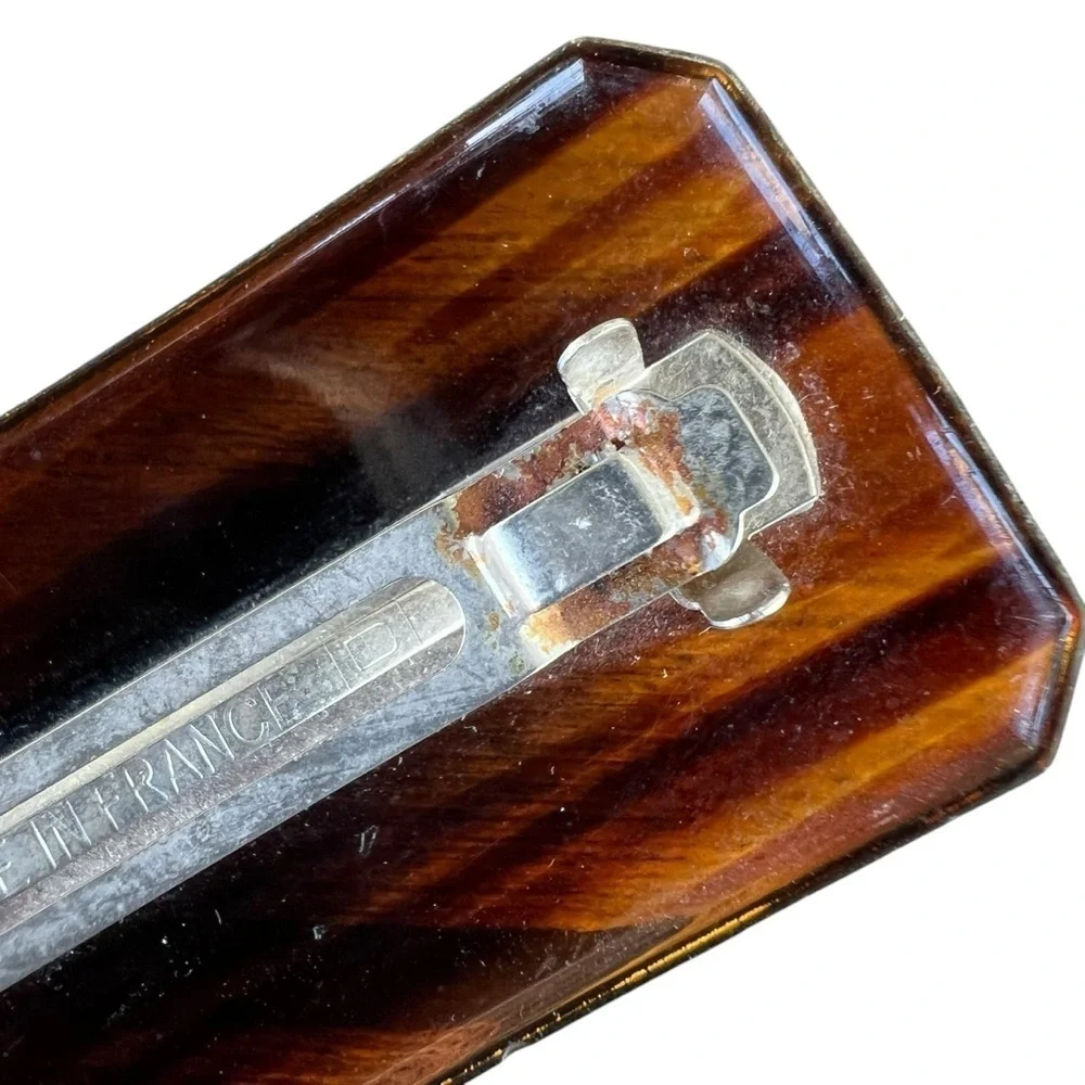 Vintage Tortoise Shell Hair Clip Made in France Rectangular Clipped Corners FLAW
